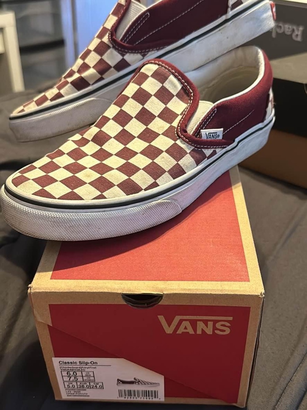 Vans Slip-On Checkerboard Sneakers - Burgundy & White